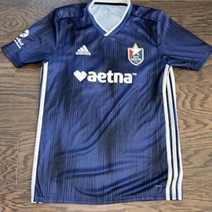 Mens North Carolina FC Soccer Blue ⚽️38 Aetna climalite jersey small S men’s